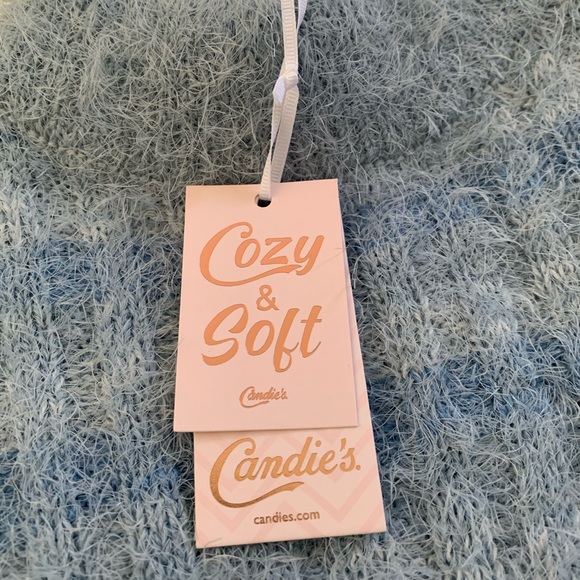 NWT•Candie's Cozy & Soft Mock Neck Pullover Crop Sweater in Blue Stripe-Size L - Picture 5 of 10